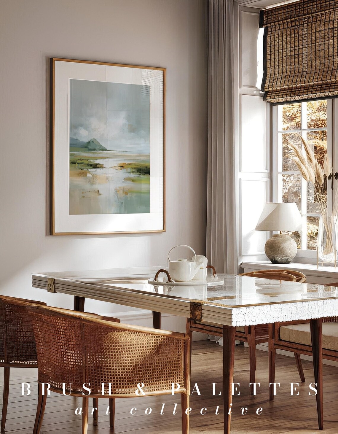 Soft Abstract Coastal Landscape Watercolor Painting Neutral Tones Poster - Image 3