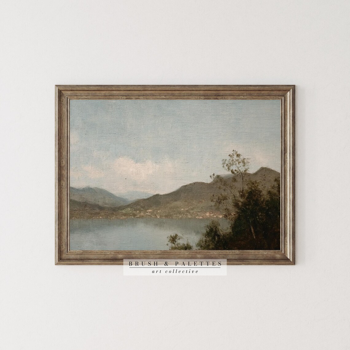 Serene Misty Lake Mountains Vintage Landscape Painting Poster - Image 3