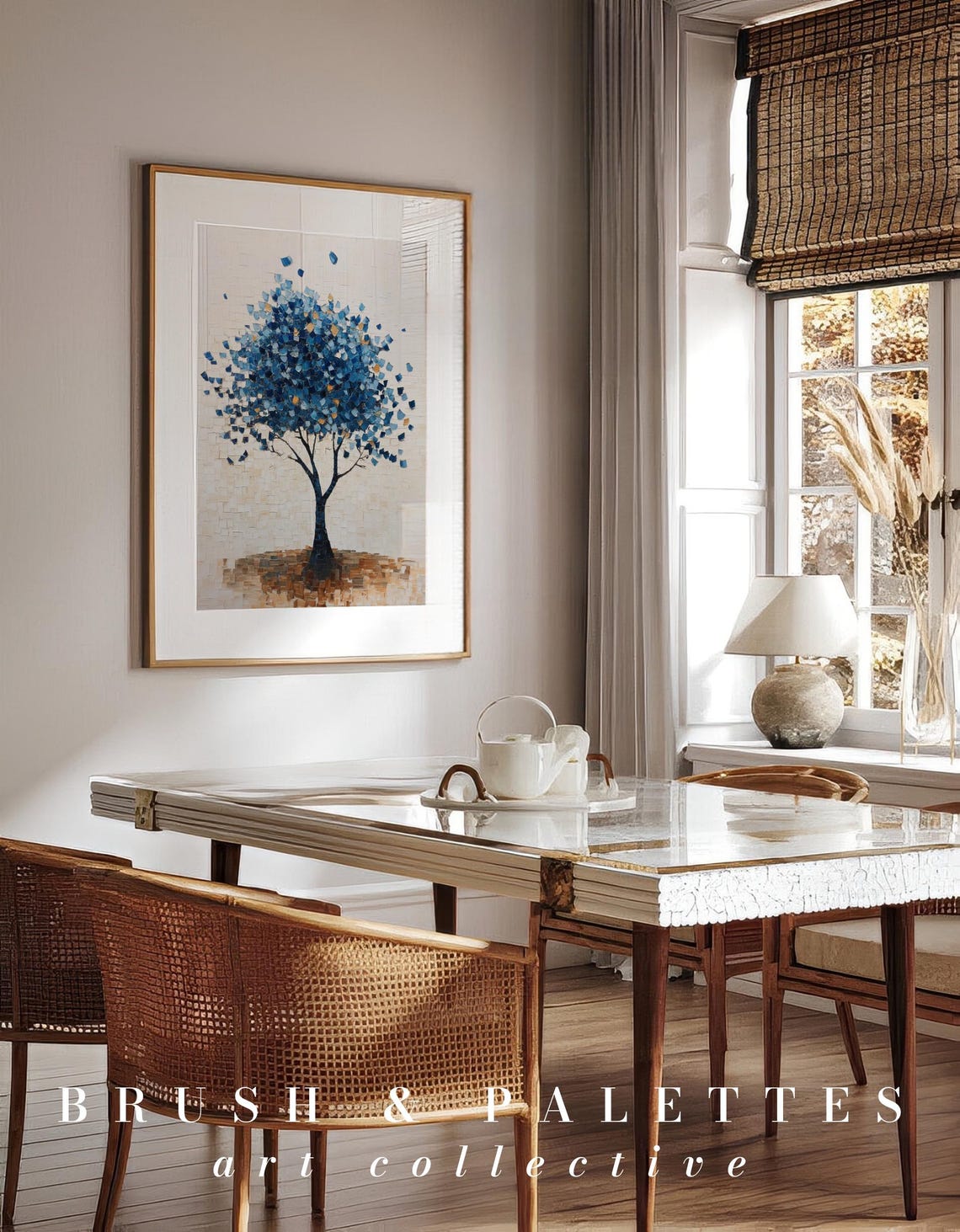 Blue Leaf Mosaic Tree Painting Modern Textured Botanical Poster - Image 3