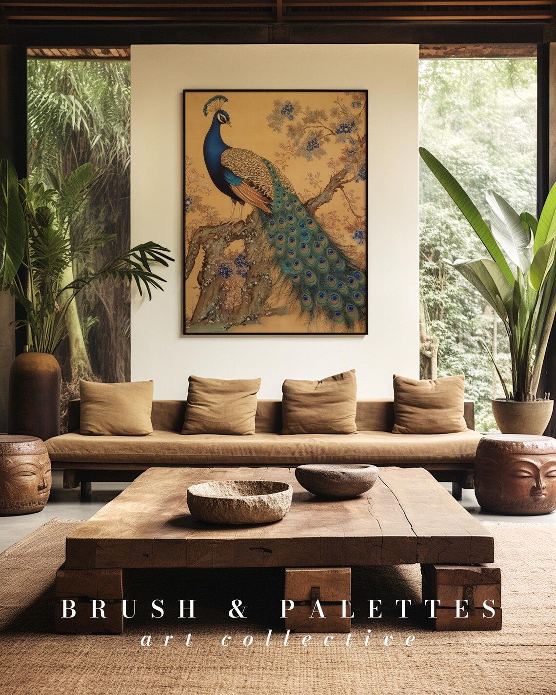 Majestic Peacock On Blossoming Branch Gold Asian Style Ethnic Poster - Image 3