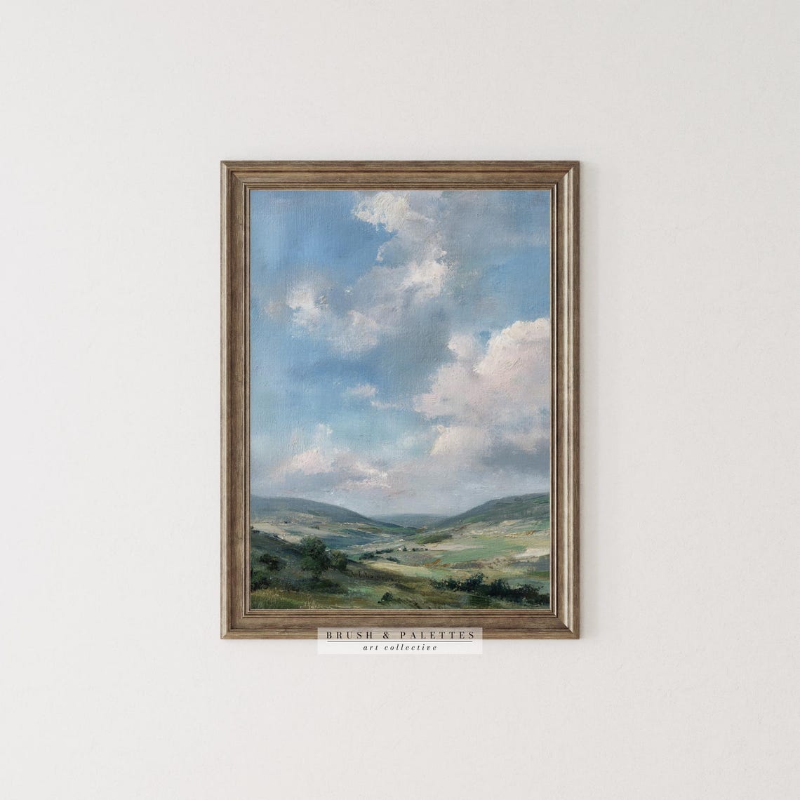 Vast Open Blue Sky With Clouds Over Rolling Green Hills Oil Poster - Image 3