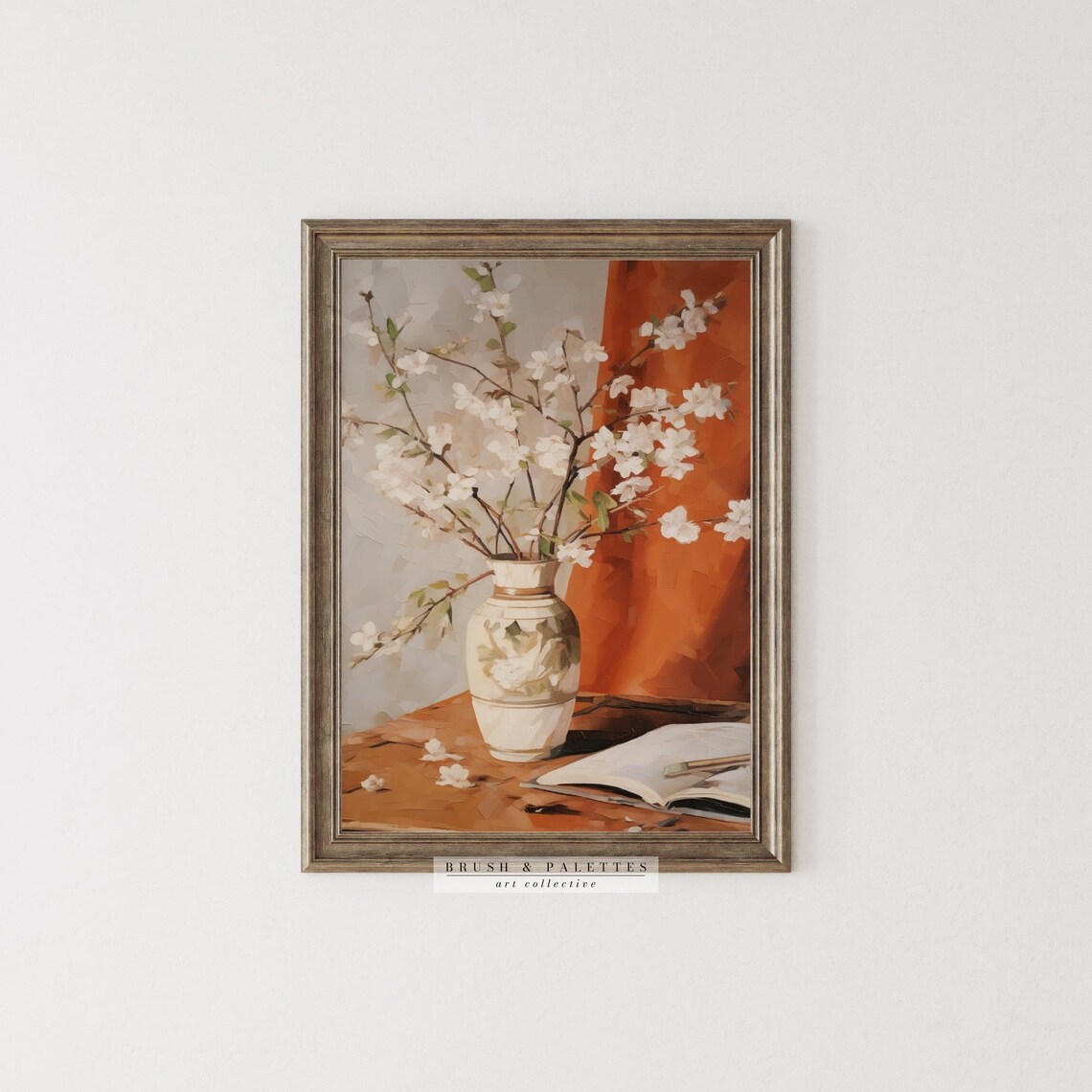 White Cherry Blossom Vase Vintage Still Life Art Print - Image 2