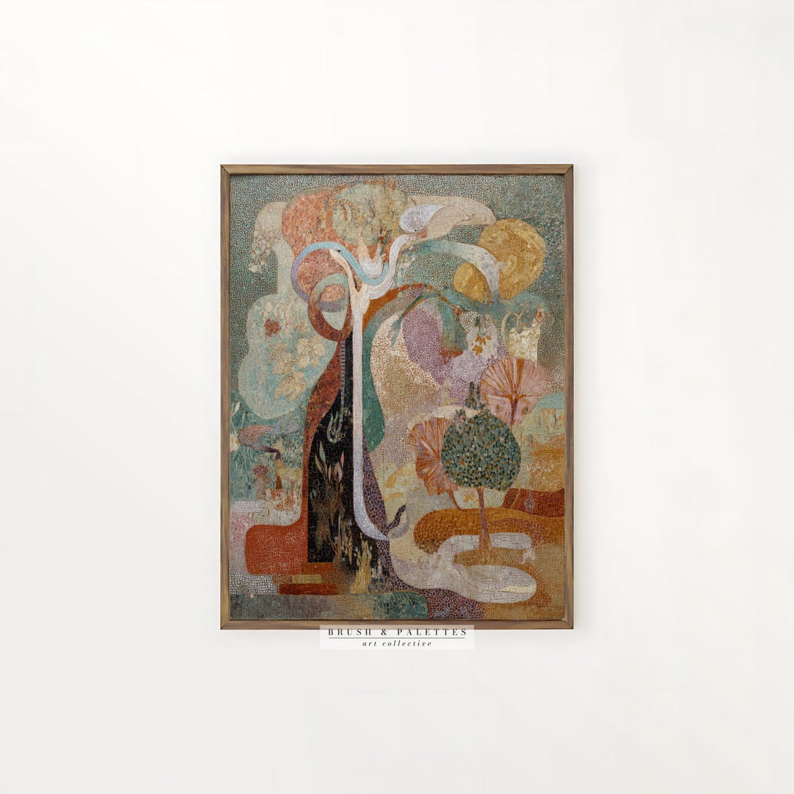 Abstract Mosaic Landscape Surreal Stylized Trees Colorful Art Poster - Image 2