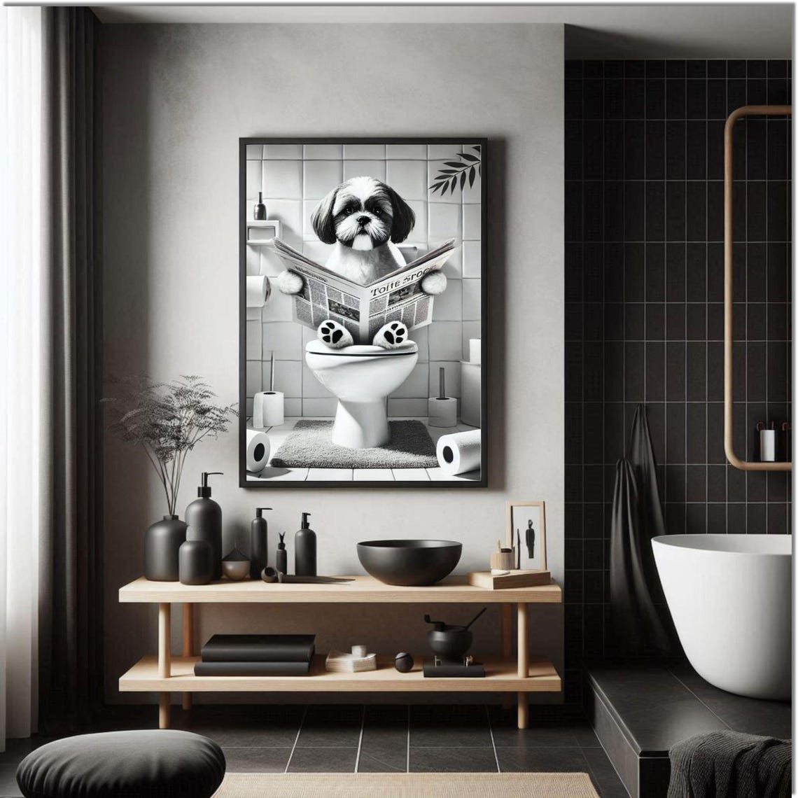 Funny Shih Tzu Bathroom Wall Art Shih Tzu Sitting On The Toilet Shih Tzu Bathroom Decor Pet In Toilet Humor Pet Shop - Image 3