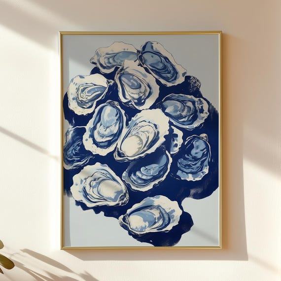 Oyster Kitchen Decor, Coastal Art Print