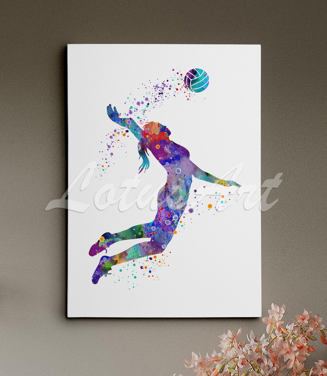 Volleyball Player Spike Watercolor Athletic Action Sports Poster