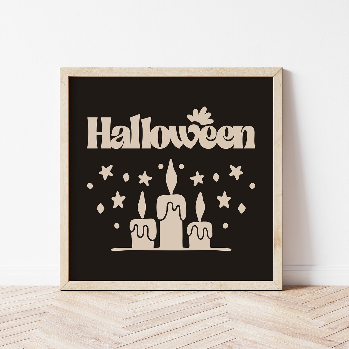 Halloween Retro Candles Black Square Boho Spooky Fall Decorative Wall Poster - Image 2