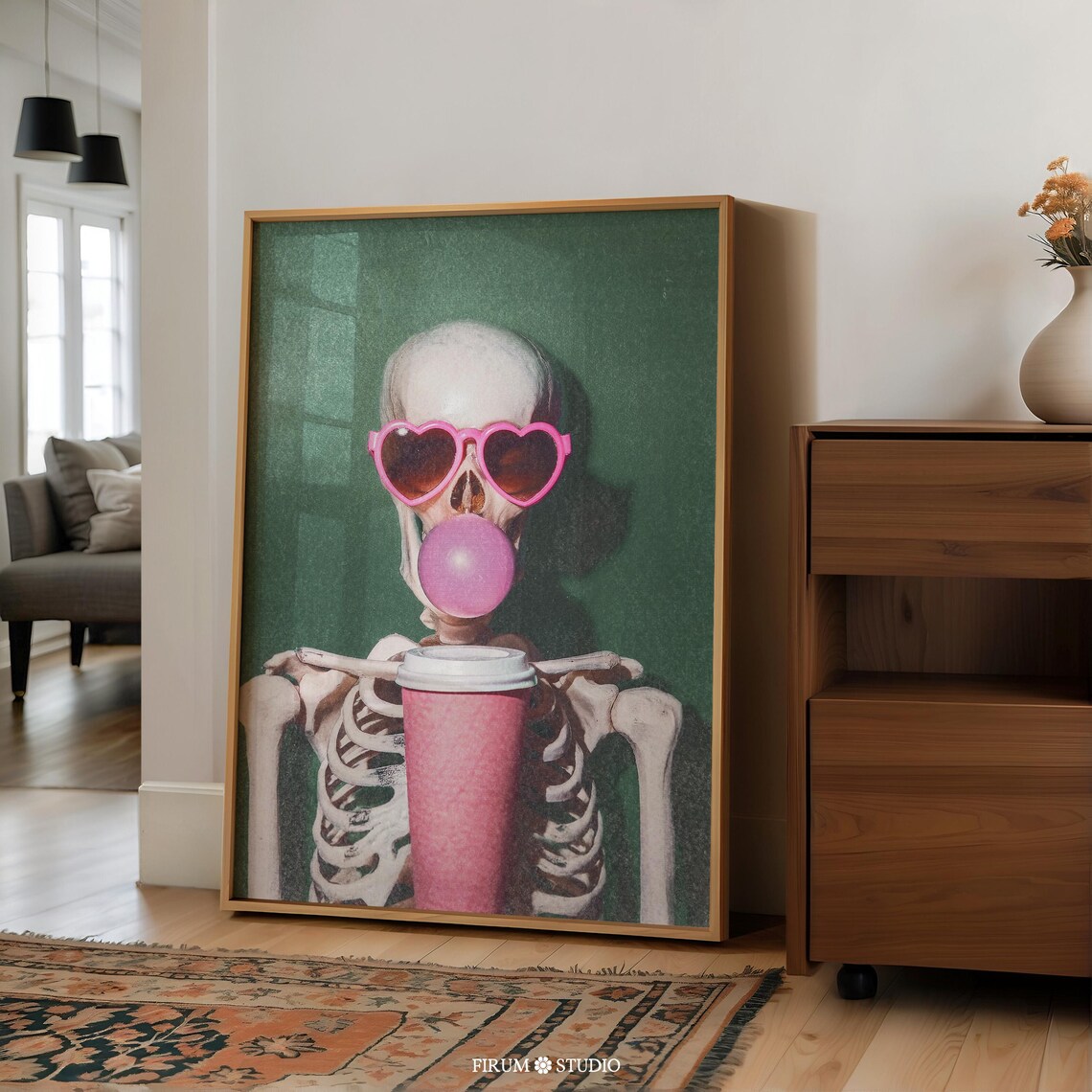 Vintage Skeleton Coffee Retro Halloween Art Print