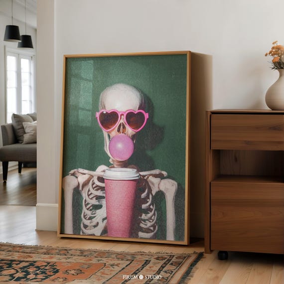 Vintage Skeleton Coffee Retro Halloween Art Print
