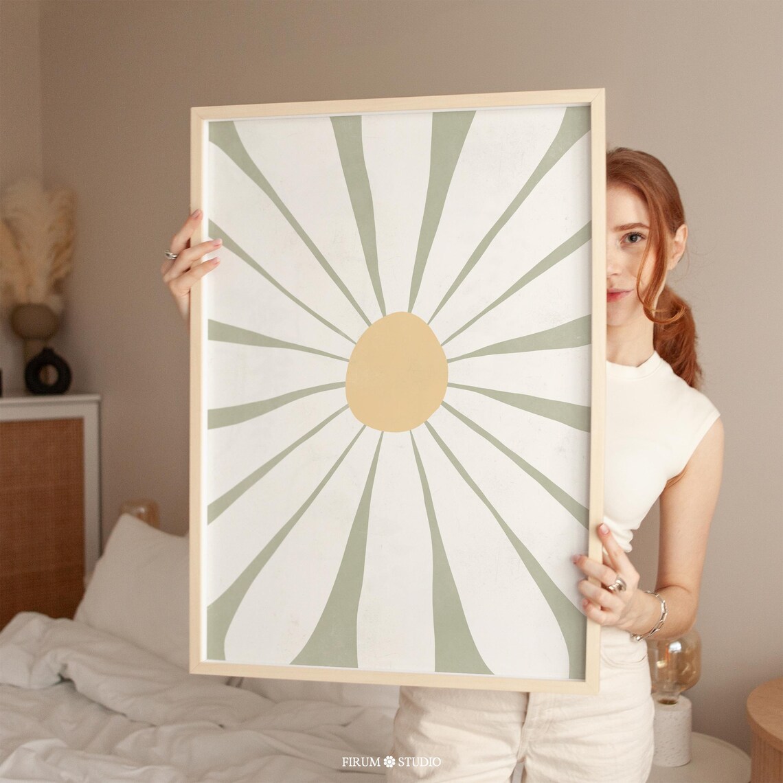 Sage Green Daisy Floral Illustration Art Print