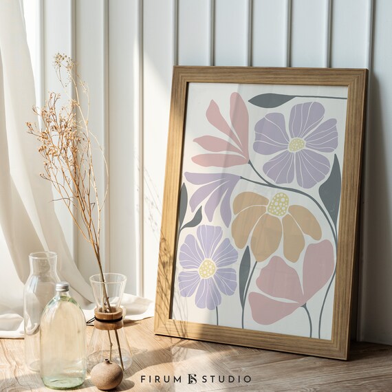 Pastel Lilac Flower Illustration Soft Pink Cream Modern Floral Print