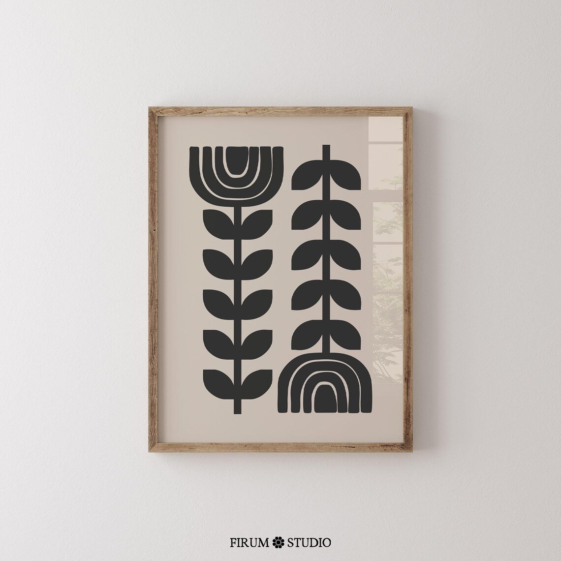 Beige Black Floral Scandinavian Folk Art Print - Image 2