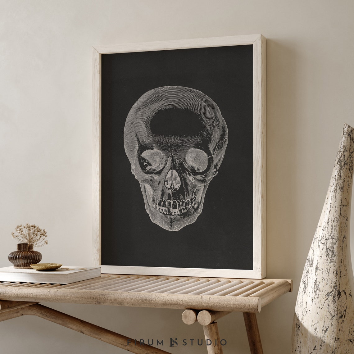 Antique Engraved Skull on Black Gothic Dark Academia Art Poster - Image 2