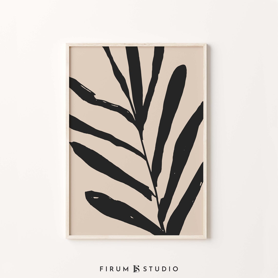Black Palm Leaf Minimalist Beige Botanical Modern Decor Art Print
