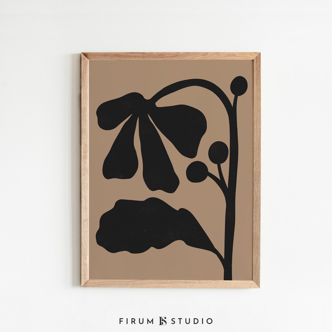 Abstract Black Floral Stem Dots Brown Minimal Organic Wall Art