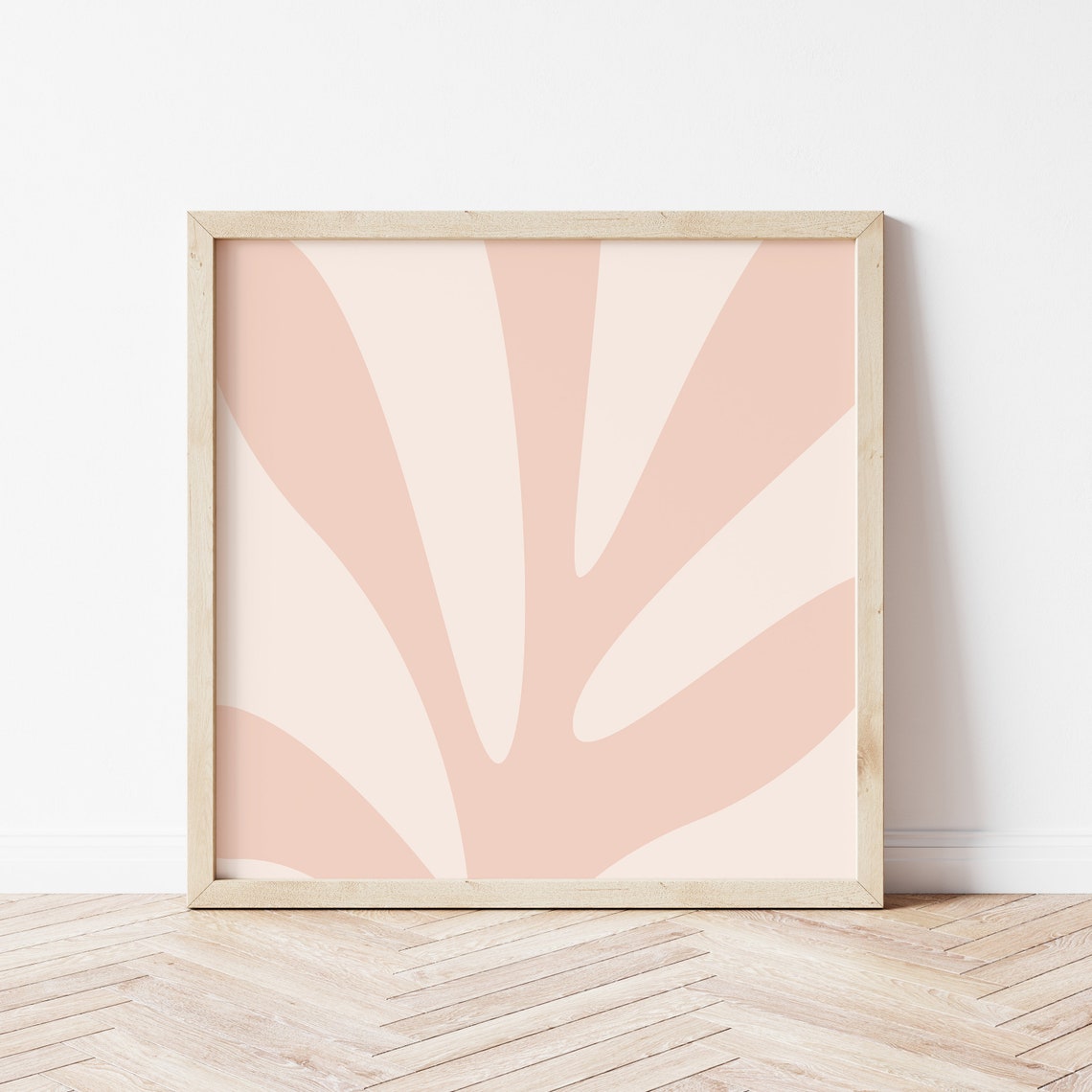 Blush Pink Abstract Botanical Leaf Shapes Minimalist Square Wall Art - Image 2