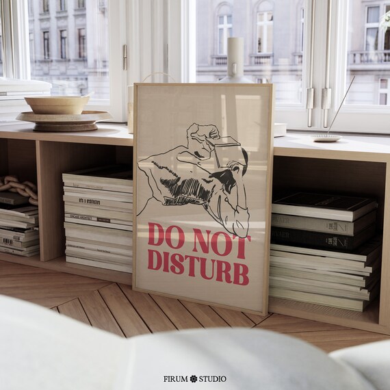 Do Not Disturb Reading Book Line Art Eclectic Library Wall Poster
