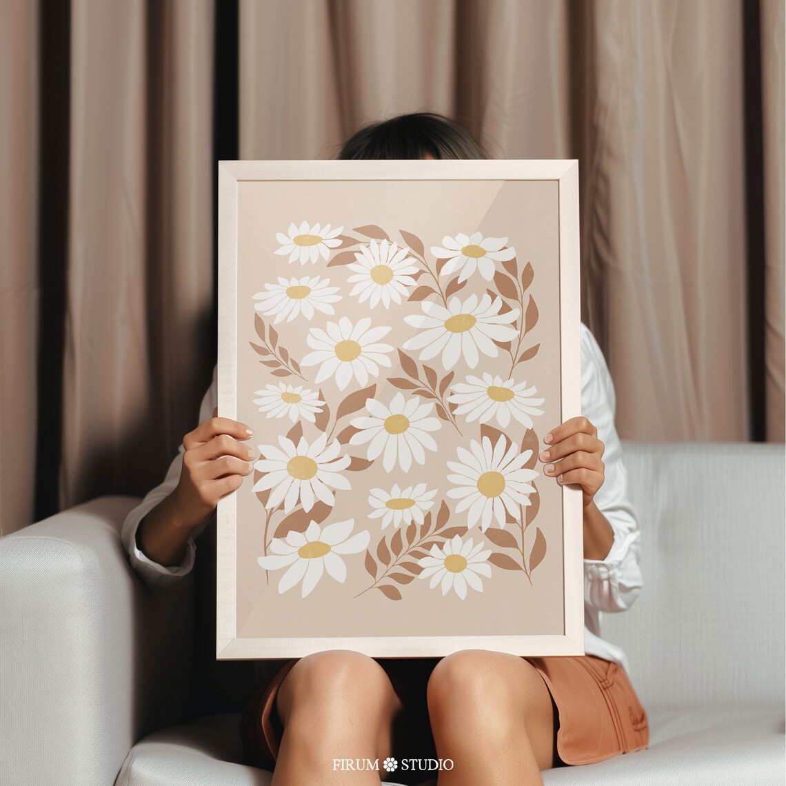 Earth Tones Daisy Boho Floral Illustration Art Print