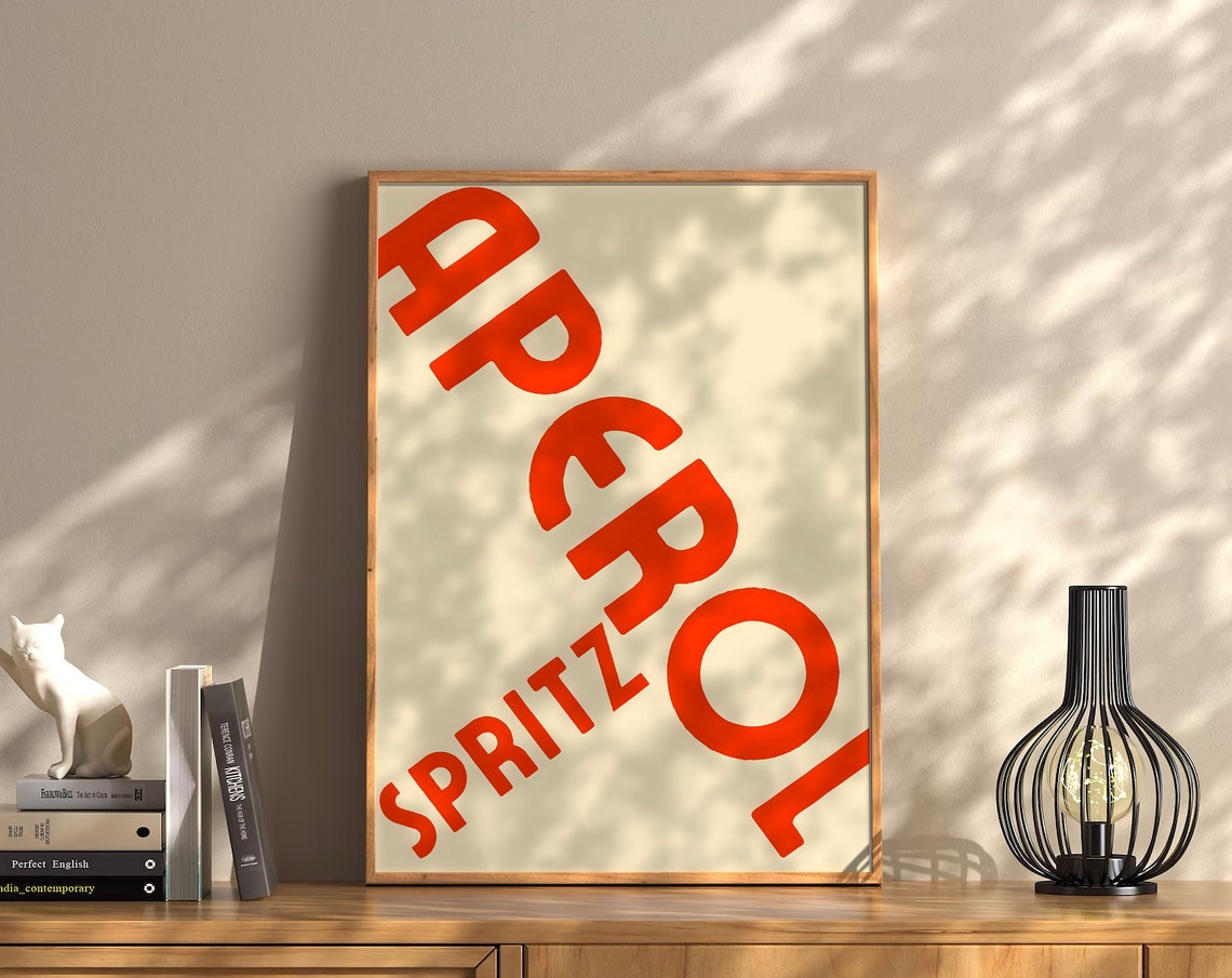 Aperol Spritz Big Diagonal Orange Typography Cream Bar Poster