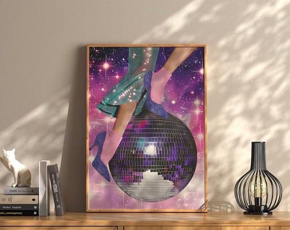 Disco Ball Shoes Wall Art Therapy Print Vintage Bar Cart Retro Wall Art Aesthetic Kitchen Decor Poster College Apartment Decor Funky