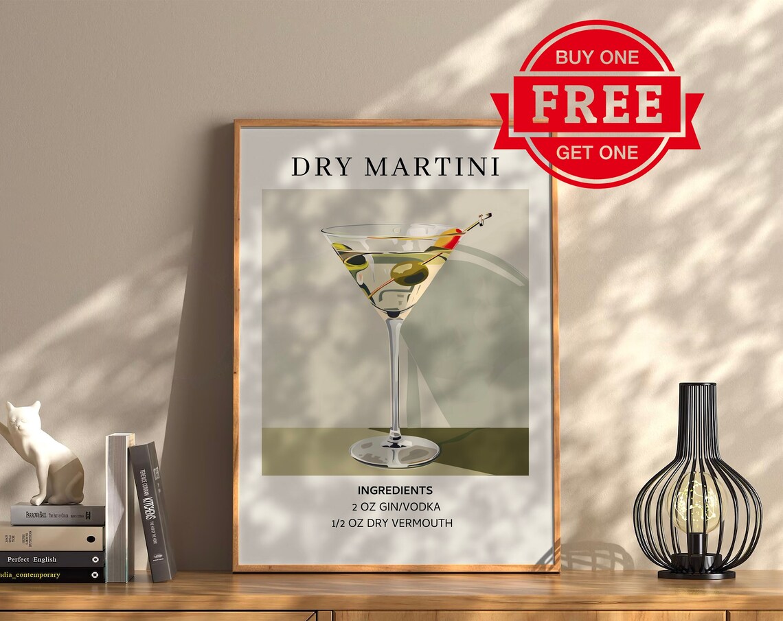Dry Martini Retro Cocktail Art Print, Minimalist - Image 2