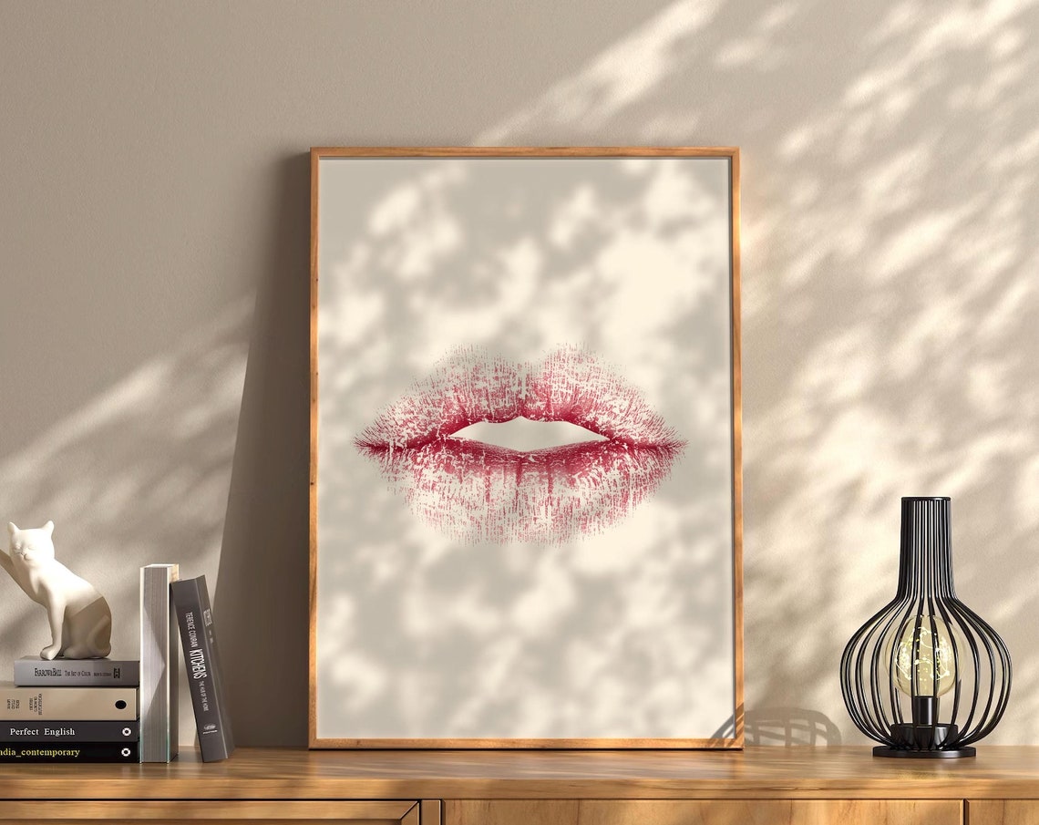 Red Lipstick Kiss Mark Minimalist Glam Makeup Bedroom Wall Print - Image 3