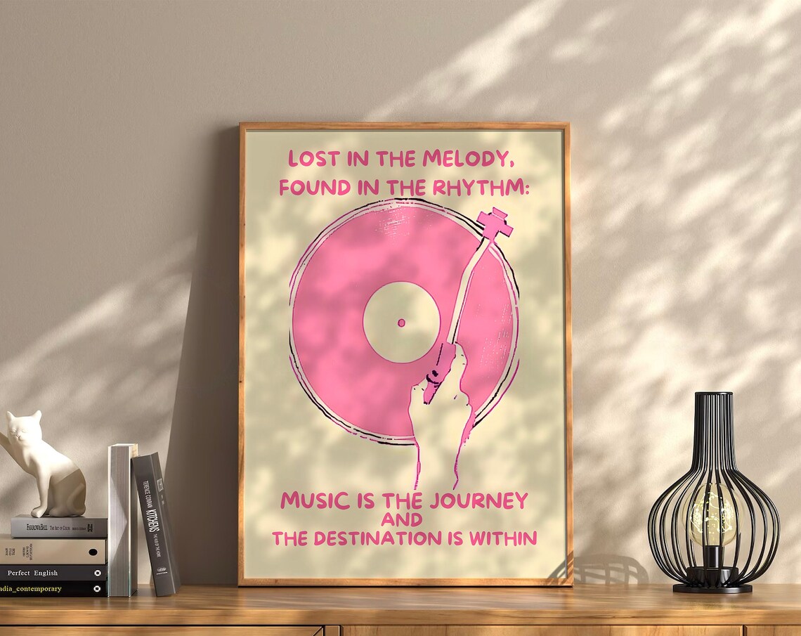 Lost In The Melody Pink Vinyl Record Retro Music Quote Poster
