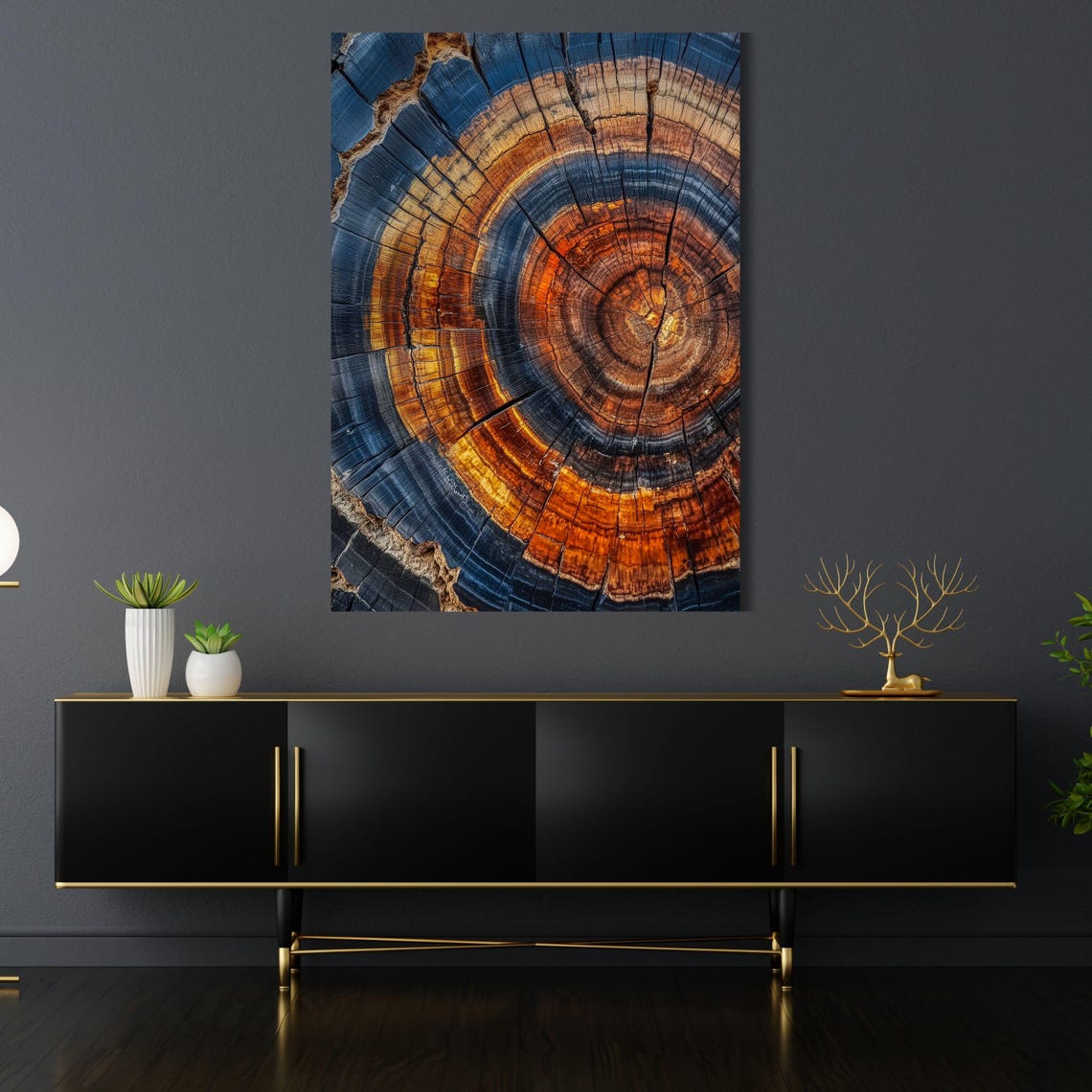 Blue and Amber Tree Trunk Cross Section Growth Ring Wall Art - Image 3