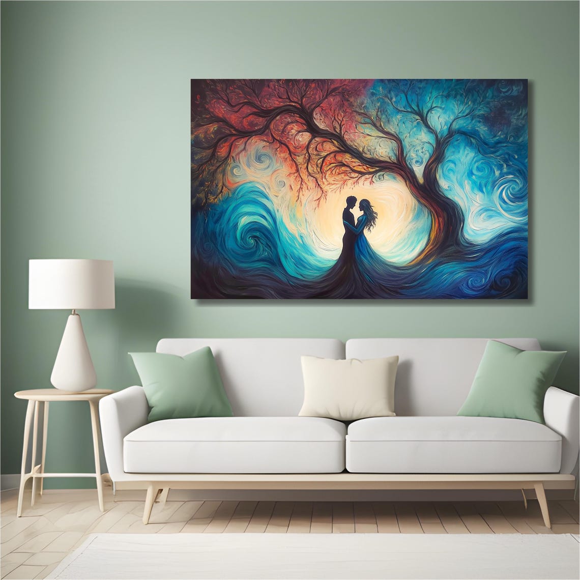 Romantic Couple Silhouette Under Tree of Love Moonlight Poster - Image 4