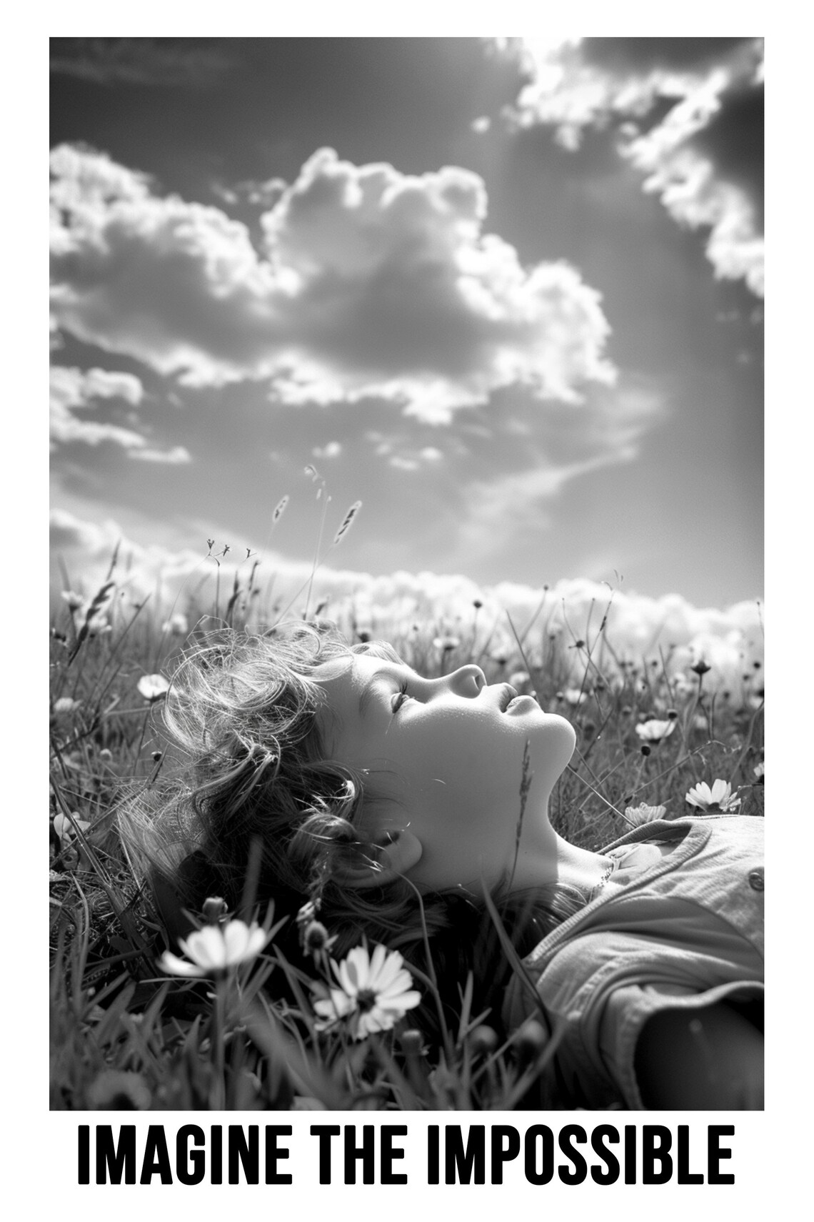 Woman Resting In Wildflower Field Imagine The Impossible Poster - Image 2