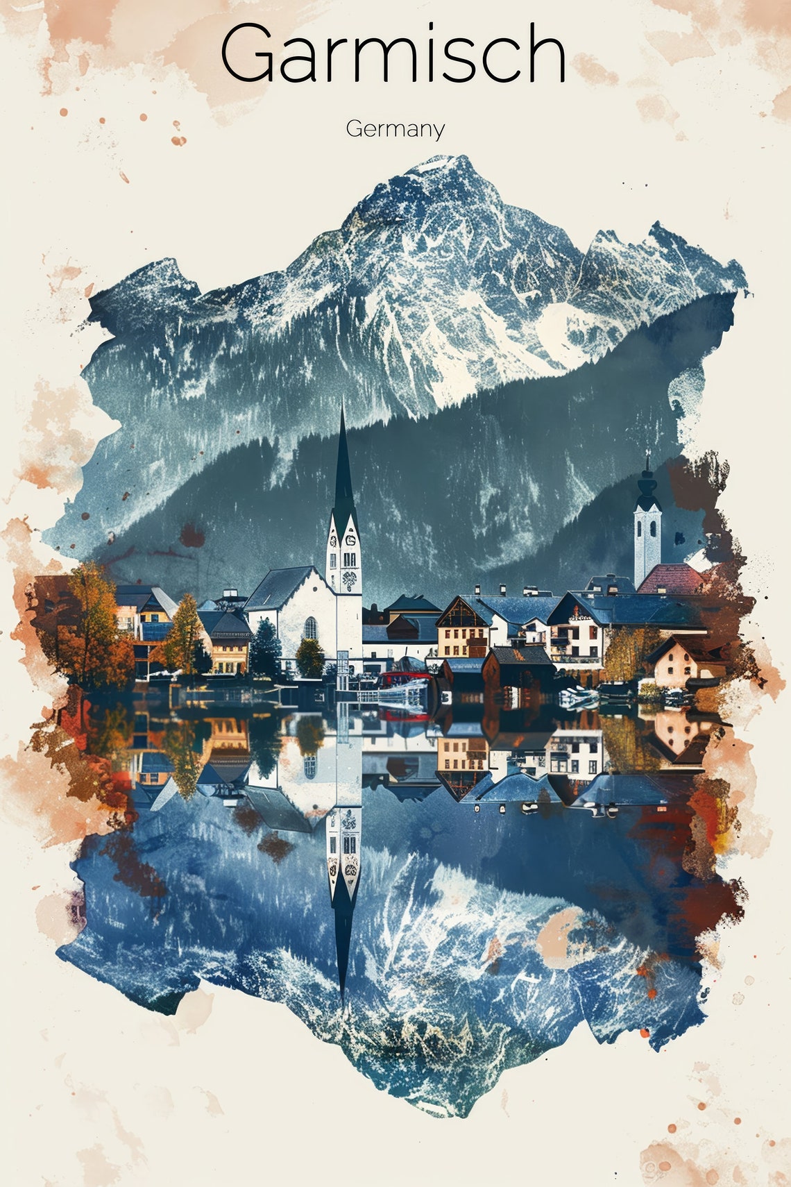Garmisch Germany Watercolor Alpine Peak Town Valley Snow Poster - Image 2