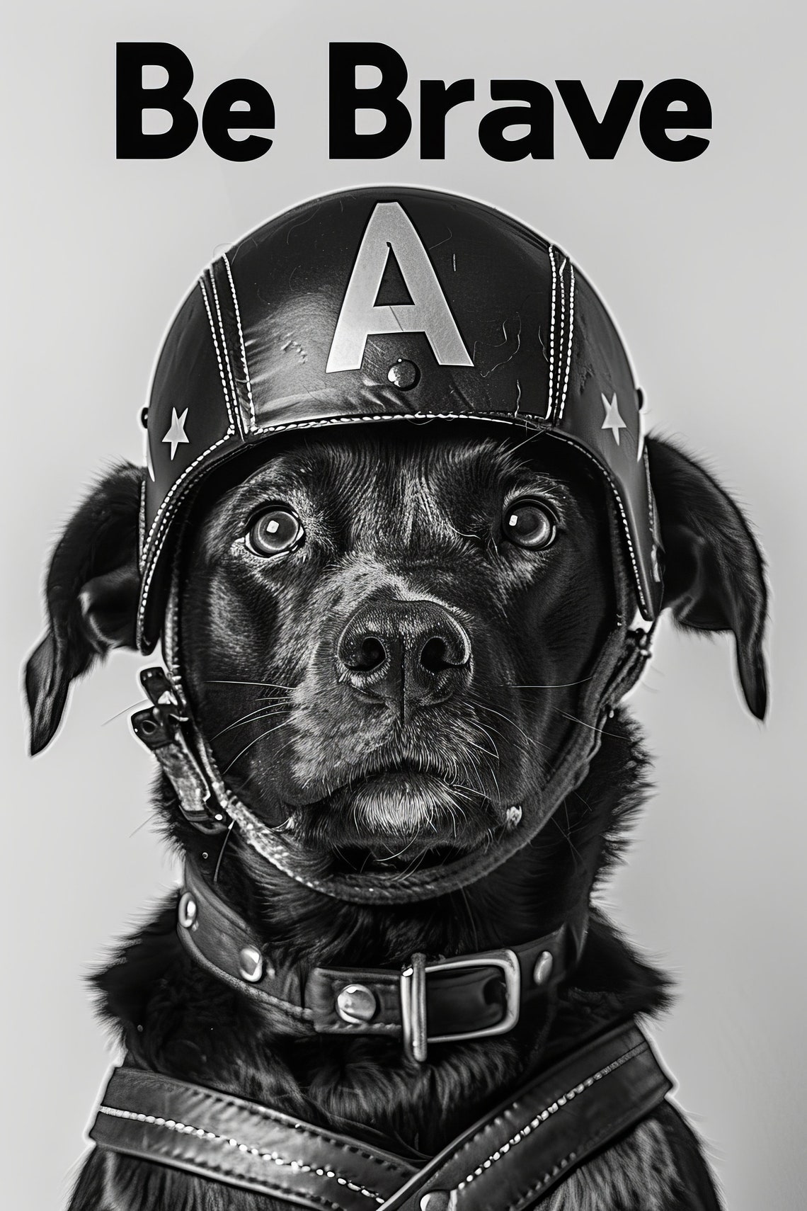 Be Brave Black Dog Wearing Aviator Helmet Funny Portrait Poster