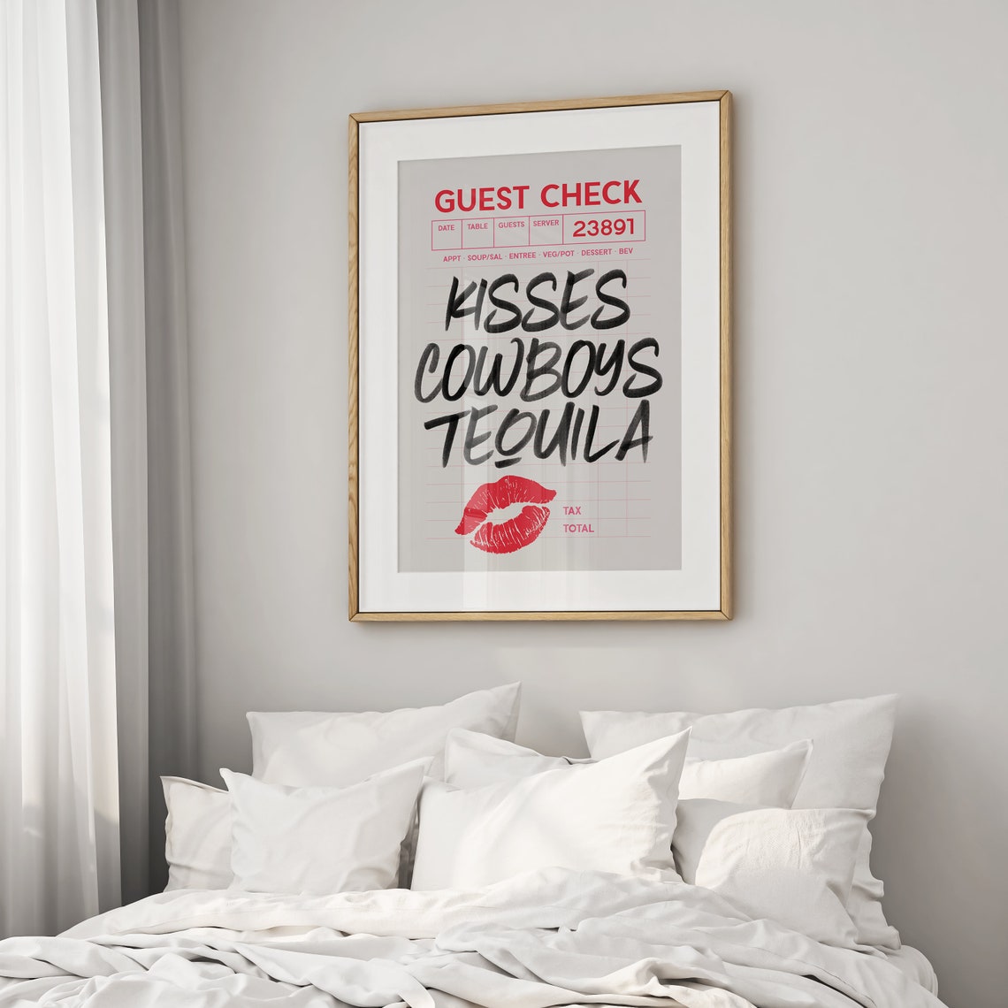 Kisses Cowboys Tequila Bold Guest Check Lipstick Kiss Poster - Image 2