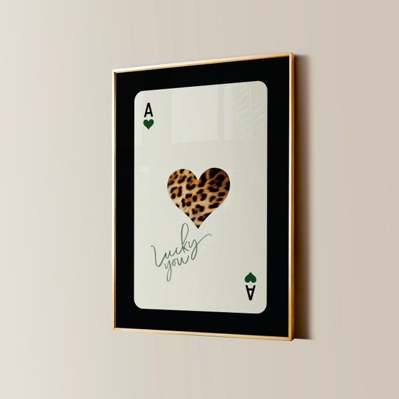 Ace Of Hearts Leopard Print Retro Lucky Girl Poster Funky Y2k Aesthetic Apartment Decor Vintage Cheetah Playing Card Bedroom Wall Art
