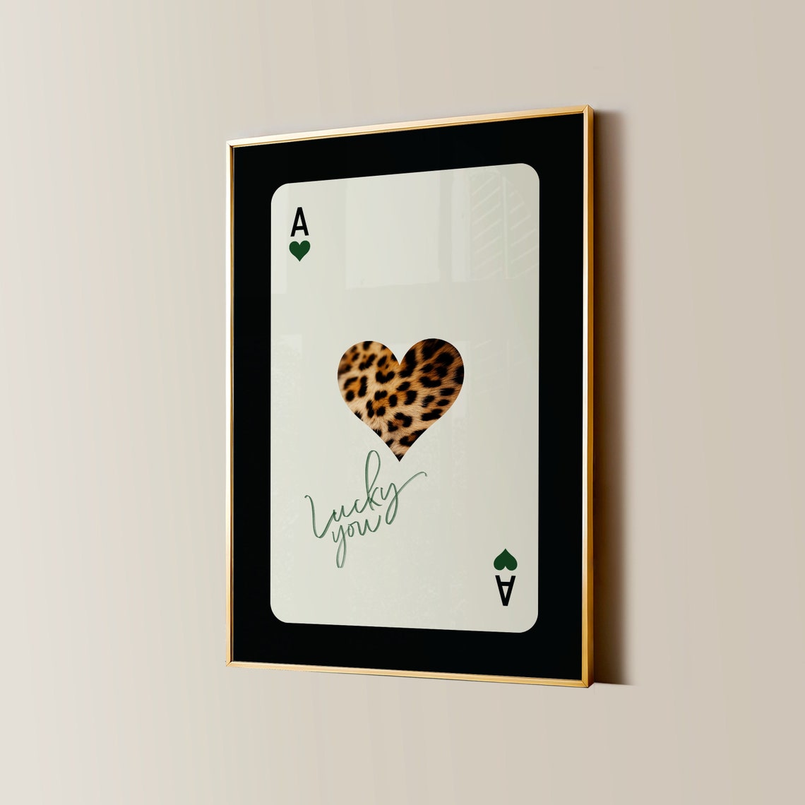 Lucky You Ace Card Leopard Heart Script Funky Card Art Poster