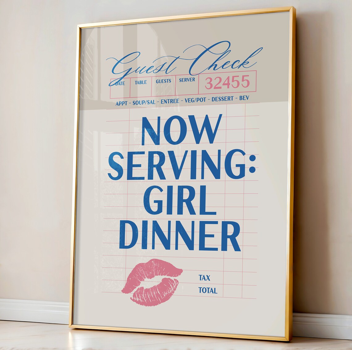Girl Dinner Funny Kitchen Poster, Coastal Bar Cart Decor - Image 2