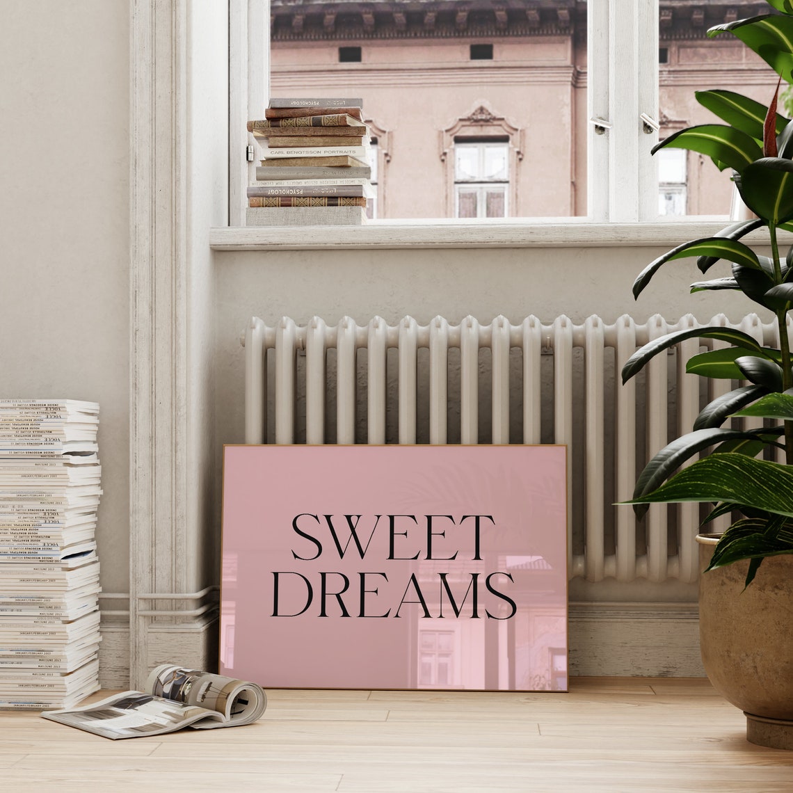 Sweet Dreams Pink Nursery Minimalist Serif Typography Wall Art - Image 2
