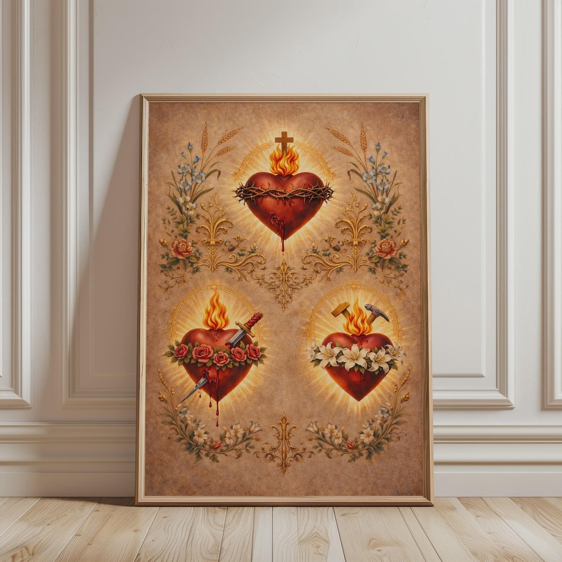 Holy Family Three Hearts Religious Art Print