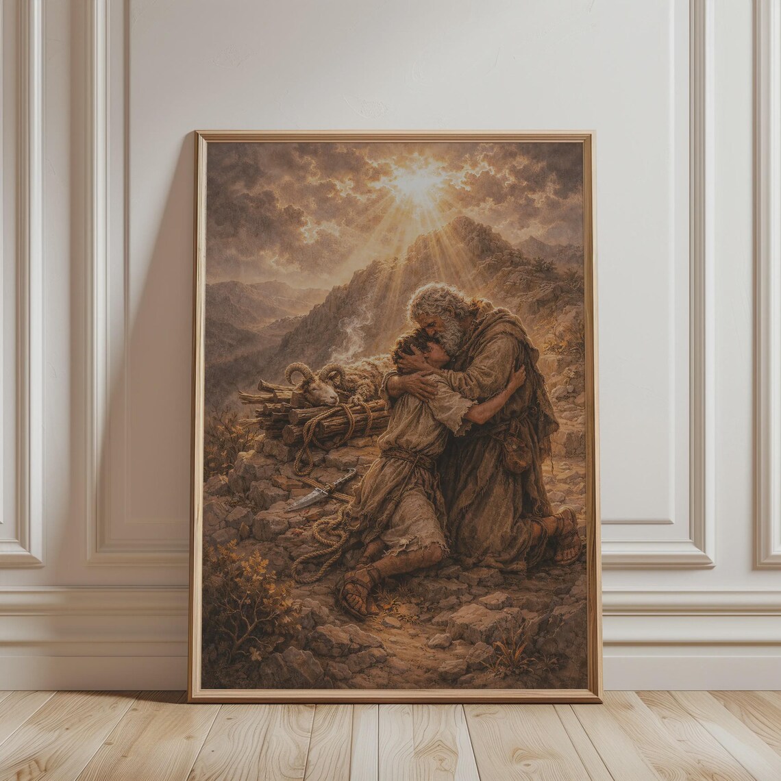 Abraham Embracing Isaac After The Sacrifice Ram Provided Genesis 22 Wall Art