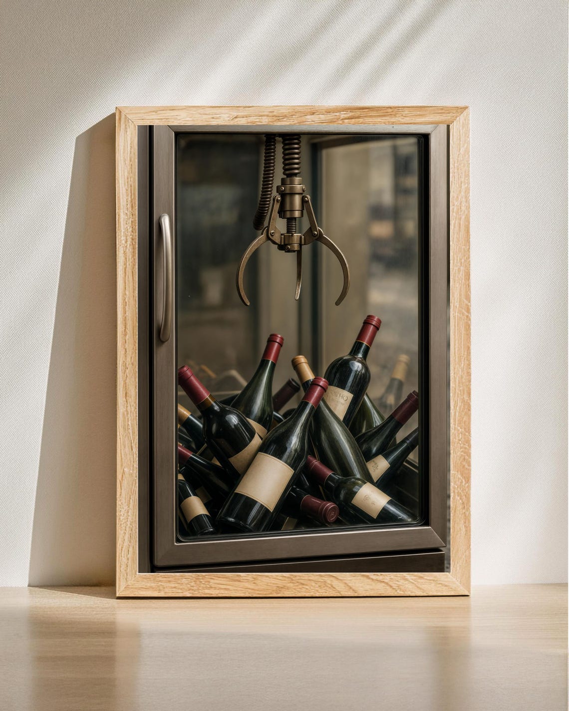Wine Claw Machine Photo Glass Cabinet Bottles Quirky Bar Poster