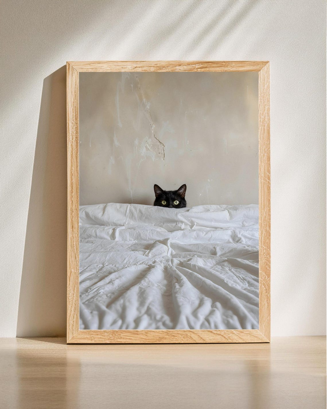 Cozy Black Cat Portrait Minimalist Whimsical Wall Art Cute Bedroom Decor Animal Lovers Dream Print