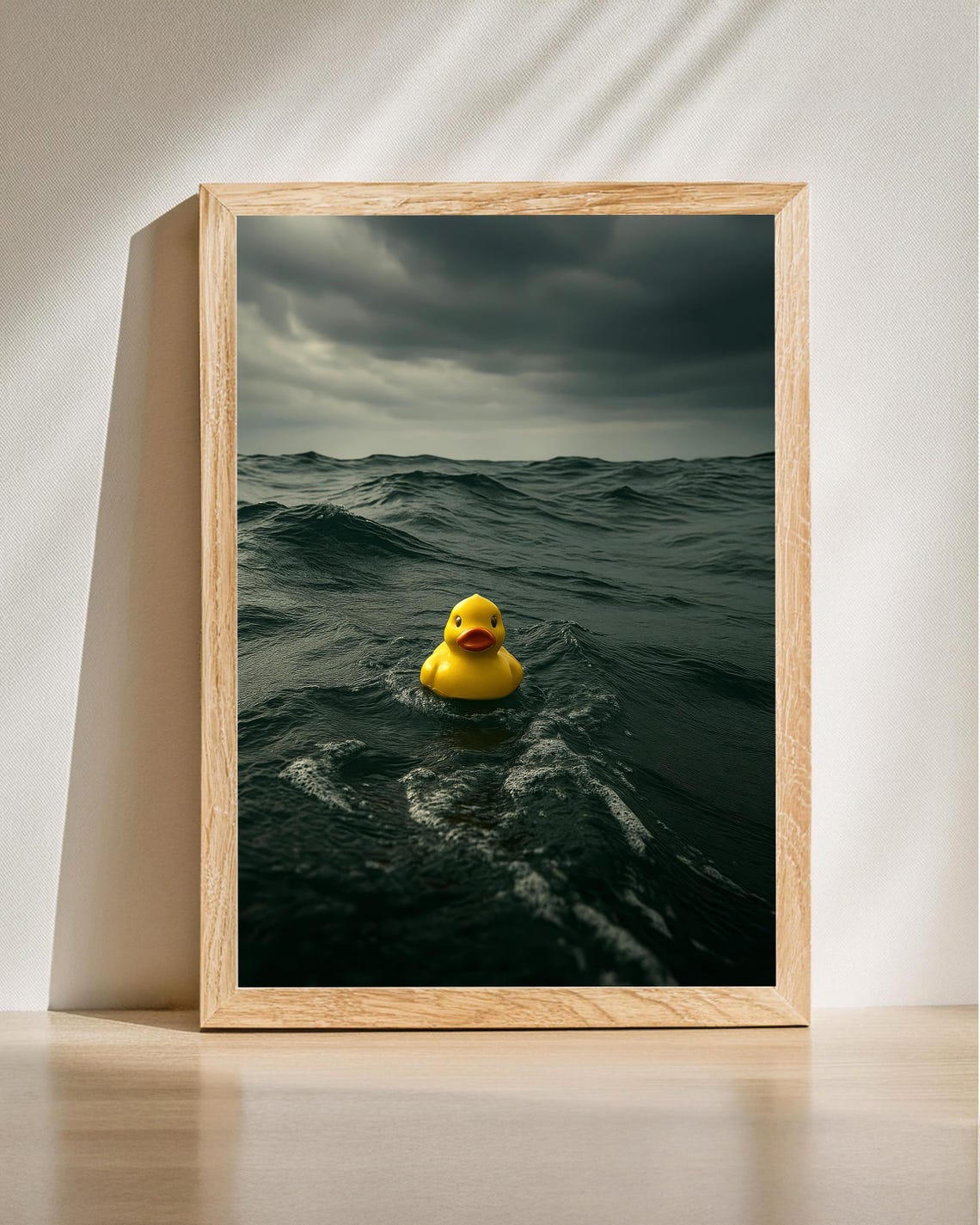 Lonely Rubber Duck Stormy Ocean Moody Dark Seas Dramatic Art Poster
