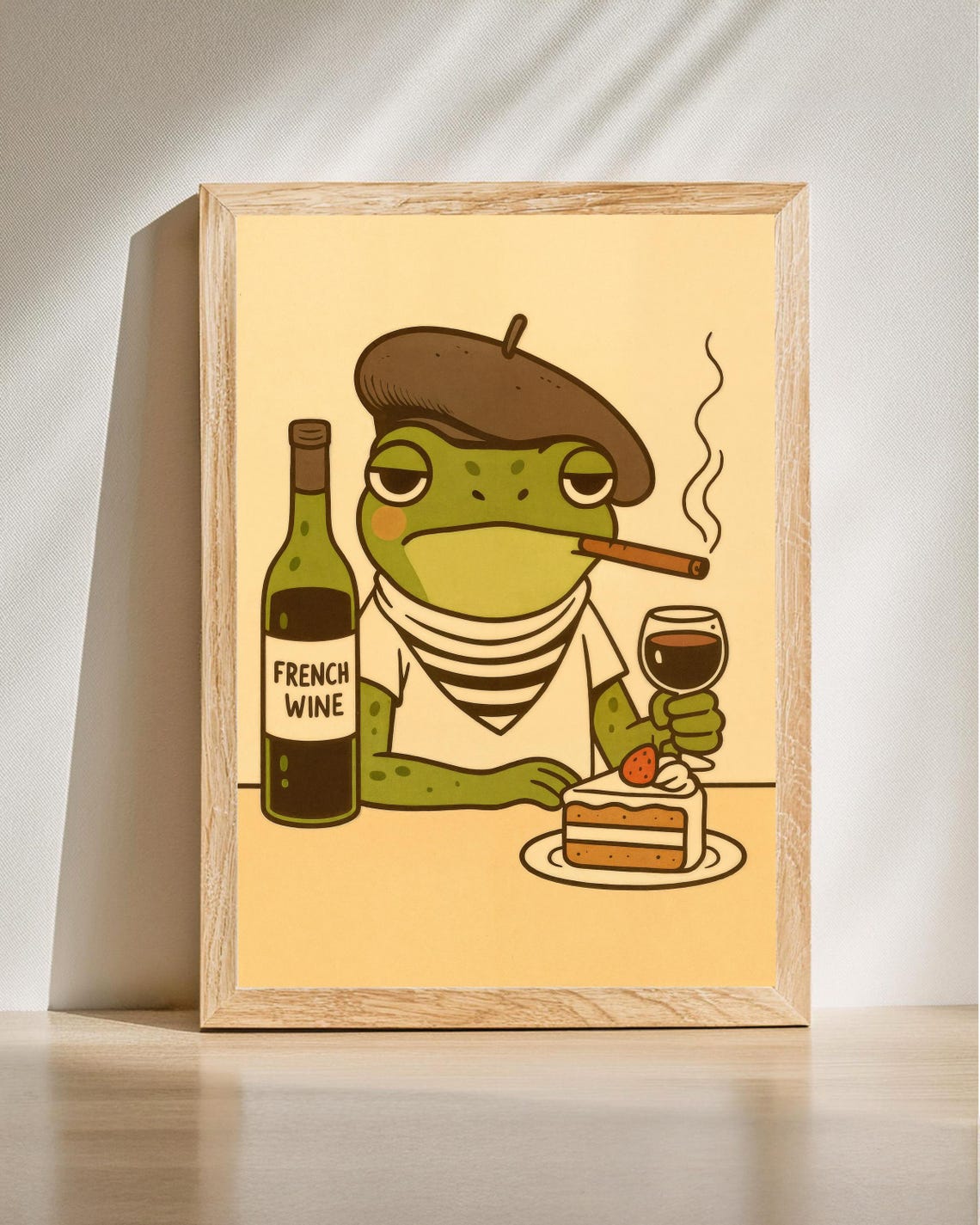 French Frog Beret Wine Lover Cute Cafe Kitchen Fun Art Poster
