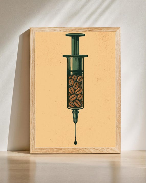Coffee Syringe Art, Vintage Poster
