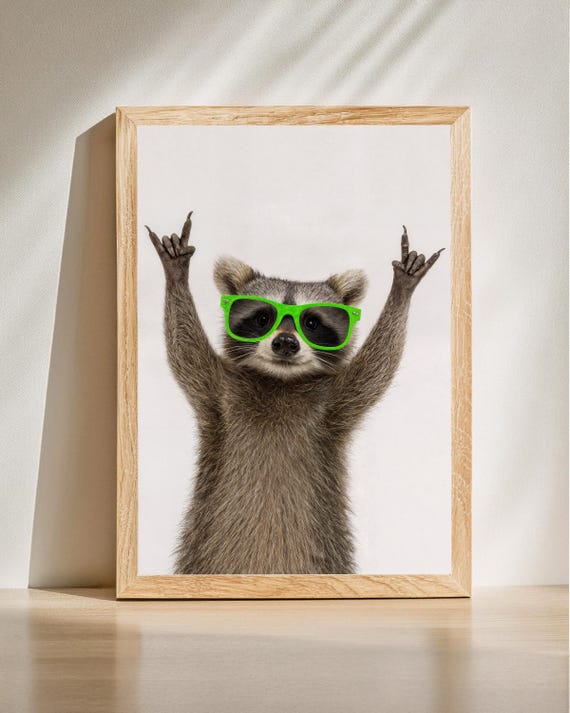 Funny Raccoon With Green Glasses Poster