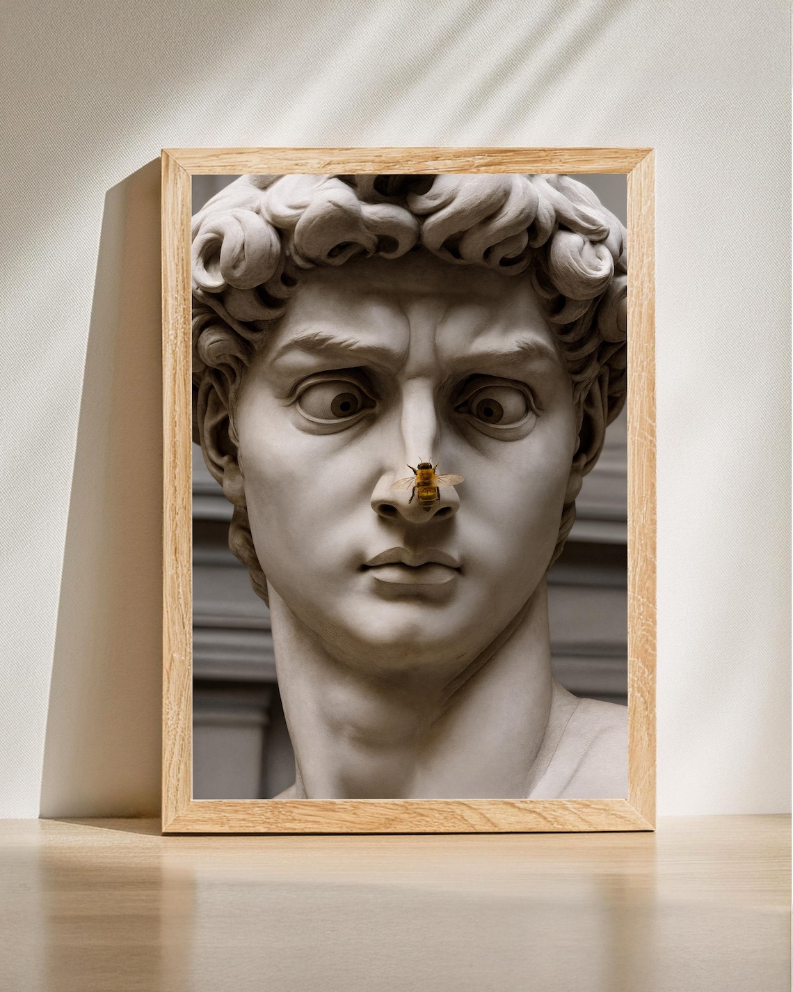 Funny David Statue Bee On Nose, Classical Parody