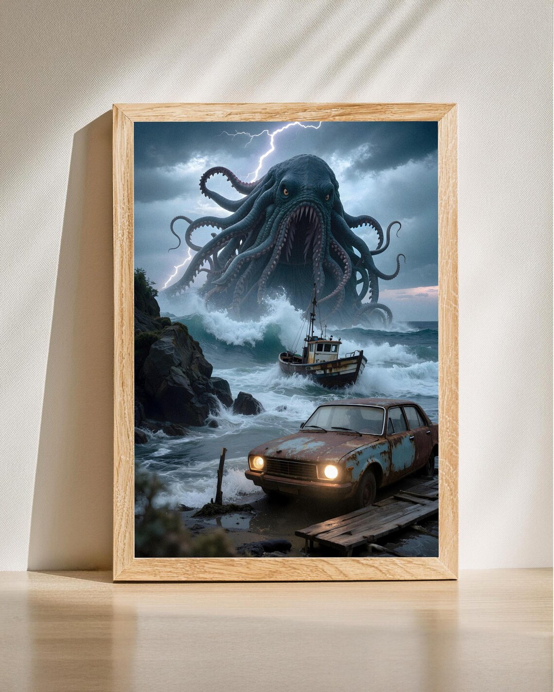 Giant Kraken Sea Monster Storm Surreal Fantasy Ocean Wall Art