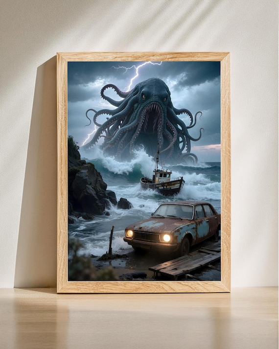 Giant Kraken Sea Monster Storm Surreal Fantasy Ocean Wall Art