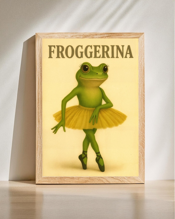 Frog Ballerina Art Whimsical Ballet Decor Anthropomorphic Animal Illustration Playful Home Accent