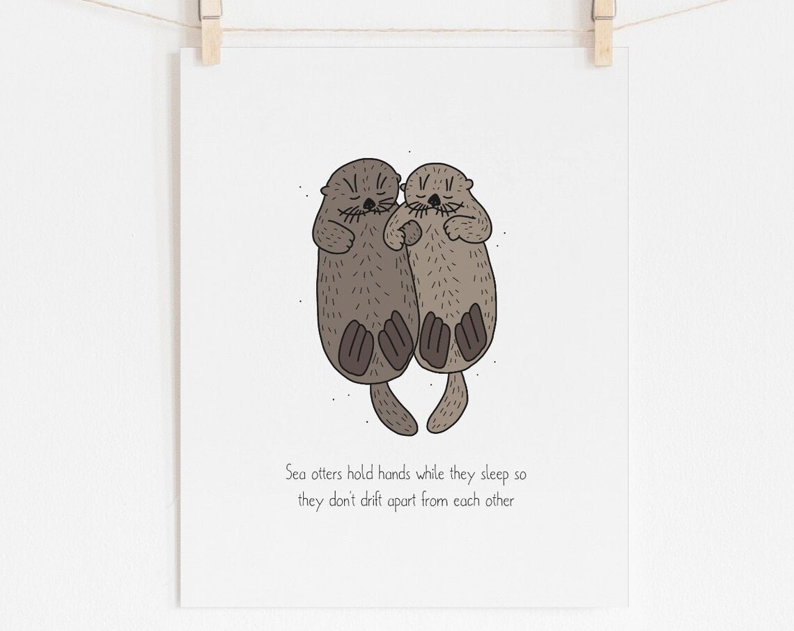 Otter Holding Hands Funny Animal Poster, Home Decor - Image 3